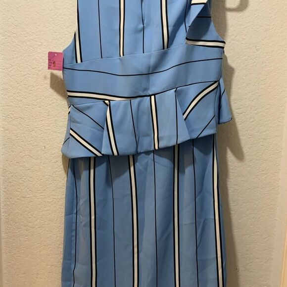 laltramoda dress blue stripe size 42 ruffle Italy - Picture 8 of 12